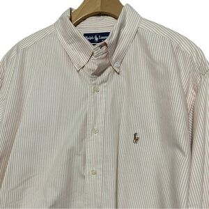 Ralph Lauren Sz 17 Orange White Striped Button Down Yarmouth Long Sleeve Shirt